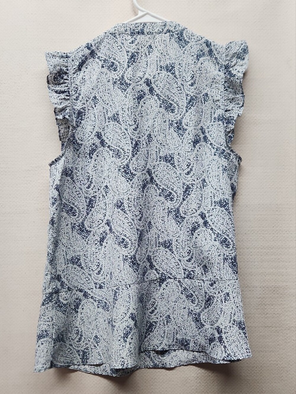 Michael Kors Navy and White Paisley Lace-Up Ruffle Shell - Picture 3 of 3